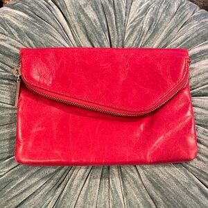HOBO Red Clutch Wristlet with Diagonal Flap and Detachable wrist strap